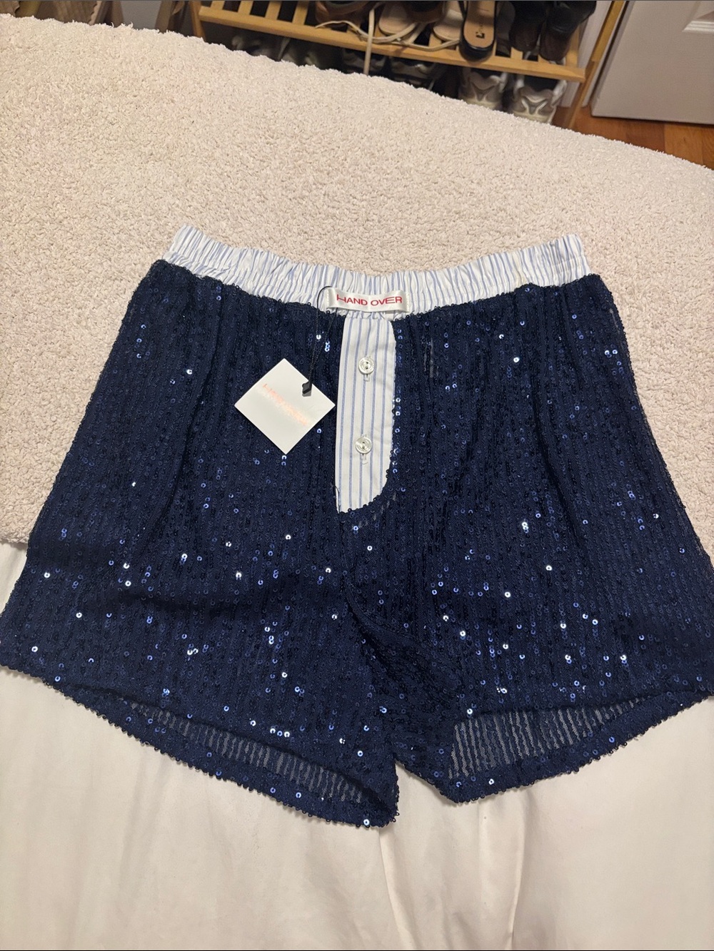 Hand Over Navy Sequin Women's Shorts